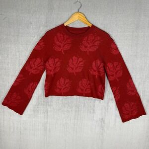 Nordstroms Womens Sweater Medium Cherry Red Metallic Thread Bell Sleeve Holidays